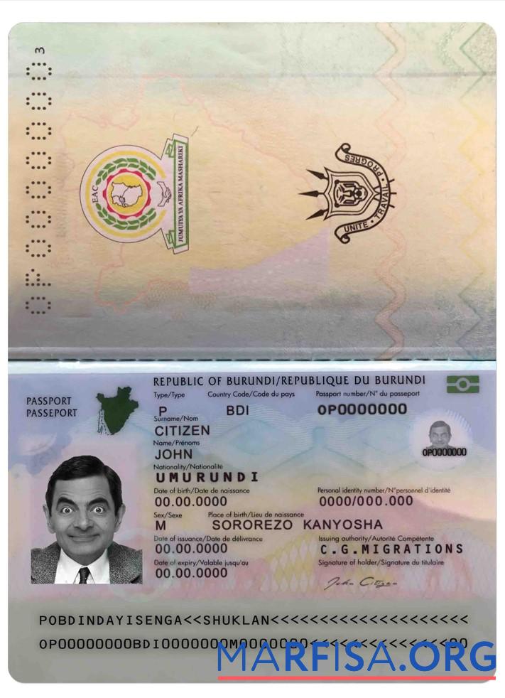 Realistic Burundi passport (2019 – present) sample